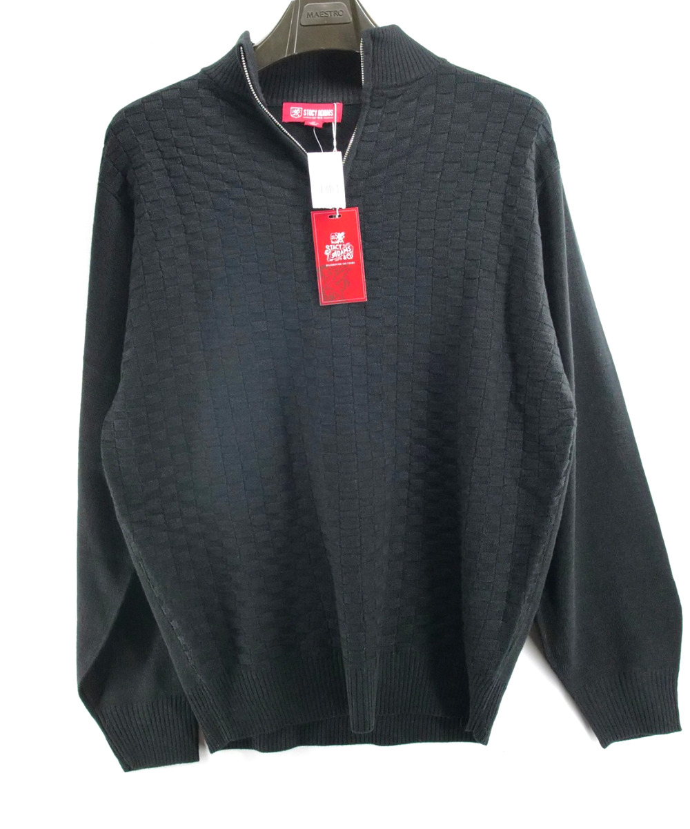 NWT Stacy Adams Mens 1/4 Zip Sweater Textured Mock Neck Black Knit Outerwear